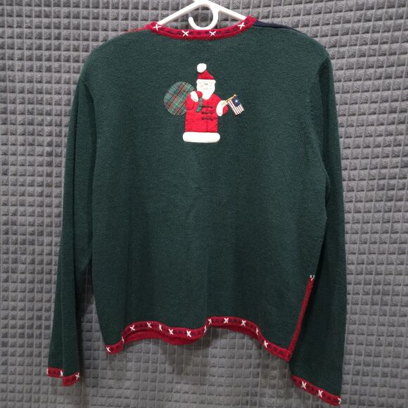VTG Americana Christmas Sweater Cardigan XL Ugly Party USA 90s Wool Shoulder Pad - Picture 8 of 15